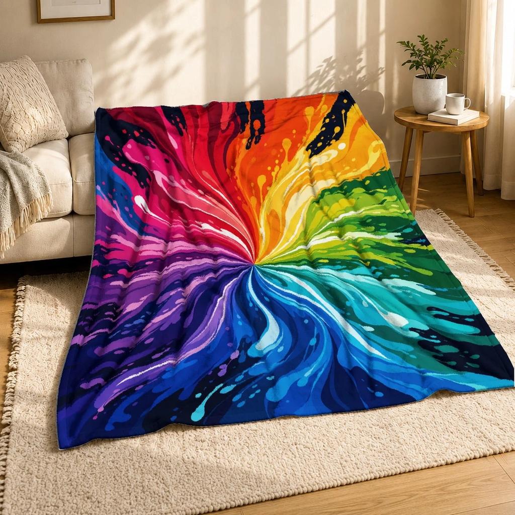Rainbow Paint Splash Swirl Coral Fleece Blanket