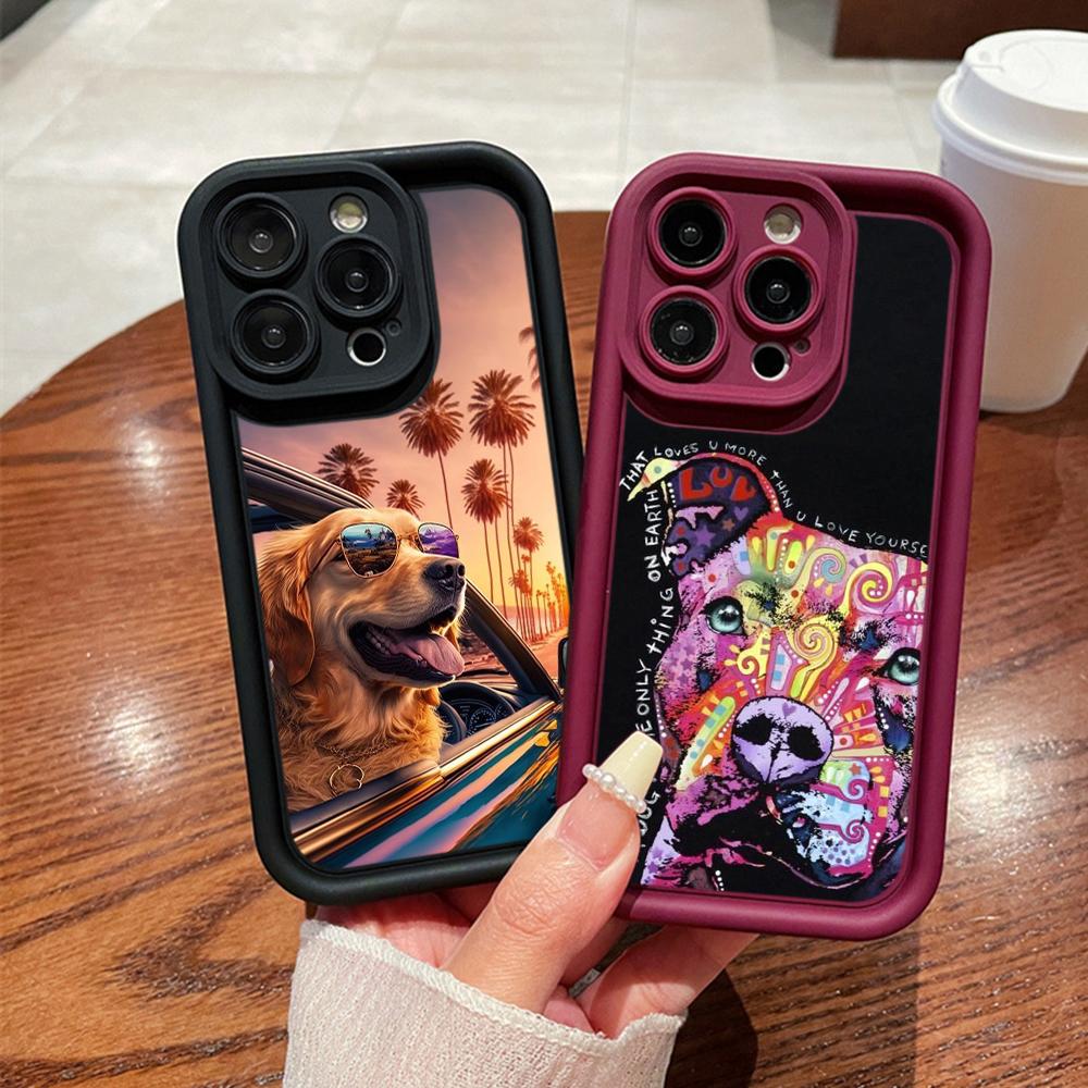 Ae76 Dog Color Doodle Design Art Protective Phone Cases for iPhone 13 14 15 Pro Max Infinix Hot 40i Tecno Camon 30 20 Pro Angel Eyes TPU Back Cover