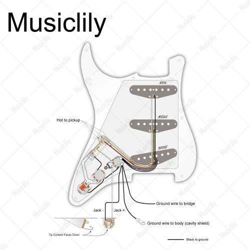 Musiclily Pro Strat Guitar Pre-Wired Kit for Imported Strat SSS Electric Guitars, 5-Way Switch and 250k Potentiometers, 2A1B Curve, Metric