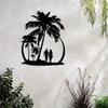 Palm Tree Beach Couple Laser Cut Metal Wall Art, 12.5x15.7 Inch Iron Hanging for Living Room Bedroom Home Decor, Tropical Farmhouse Ornament