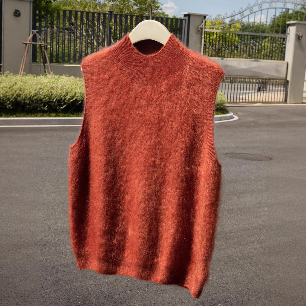 Women's Pure Cashmere Sleeveless Knit Vest with Half-High Neck - Perfect for Autumn/Winter Layering