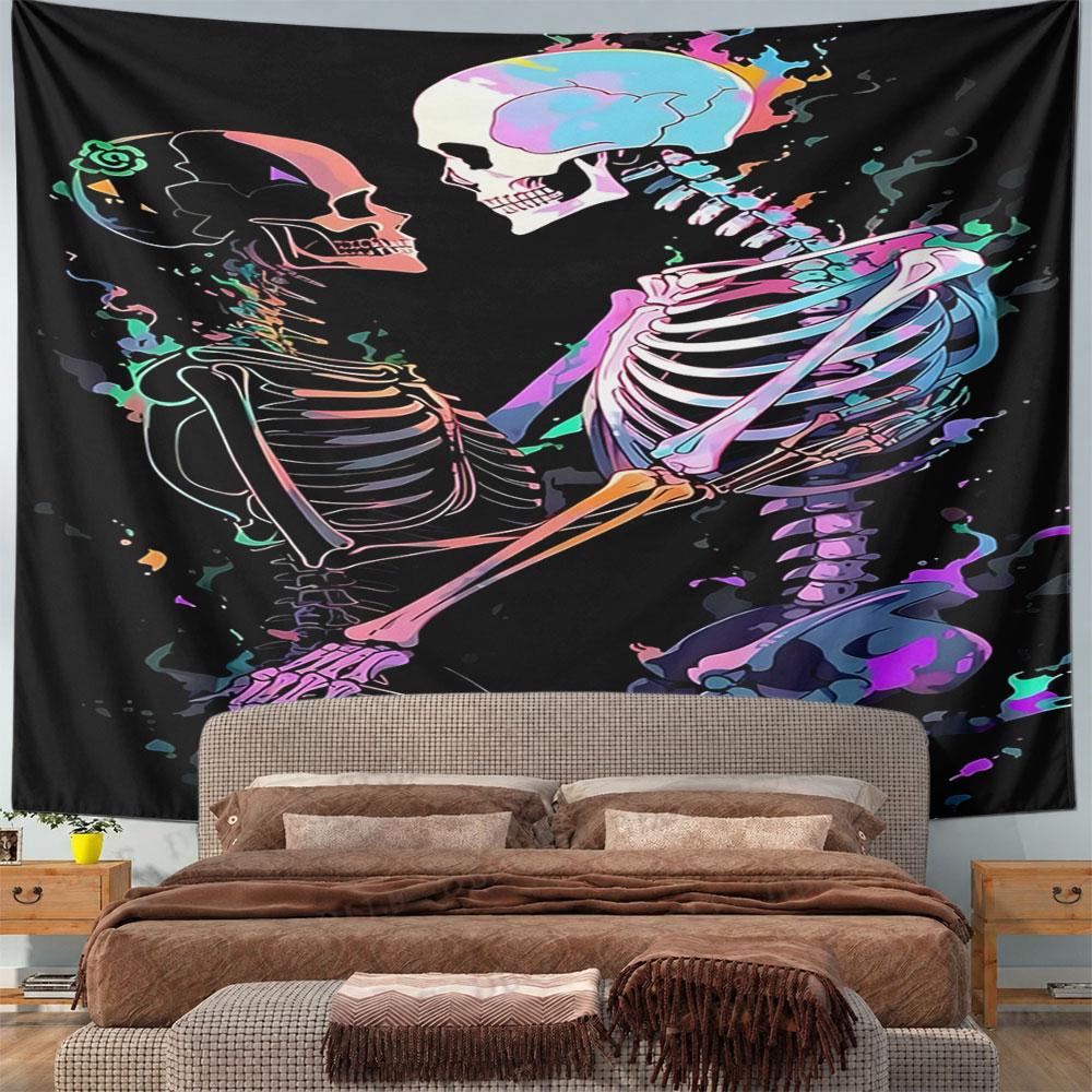 "Colorful Skeleton Couple Embrace Art" Pattern Wall Hanging Tapestry Decorative Tapestry Home Decor for Bedroom and Living Room