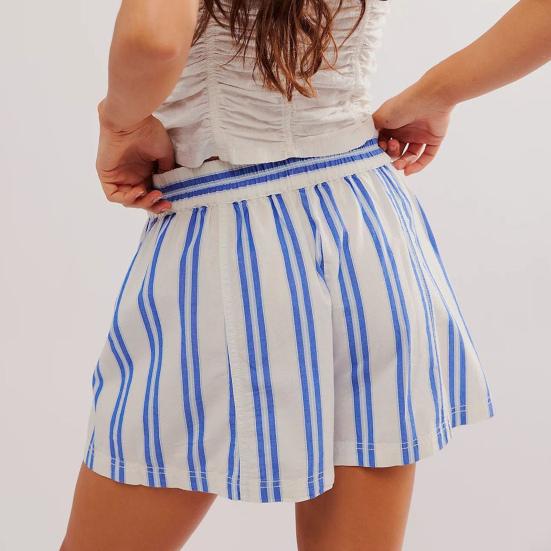 Pantaloncini da Donna a Righe Vita Elastica Vita Media Estivi con Tasche Vestibilità Larga per Vacanze Viaggi Scuola