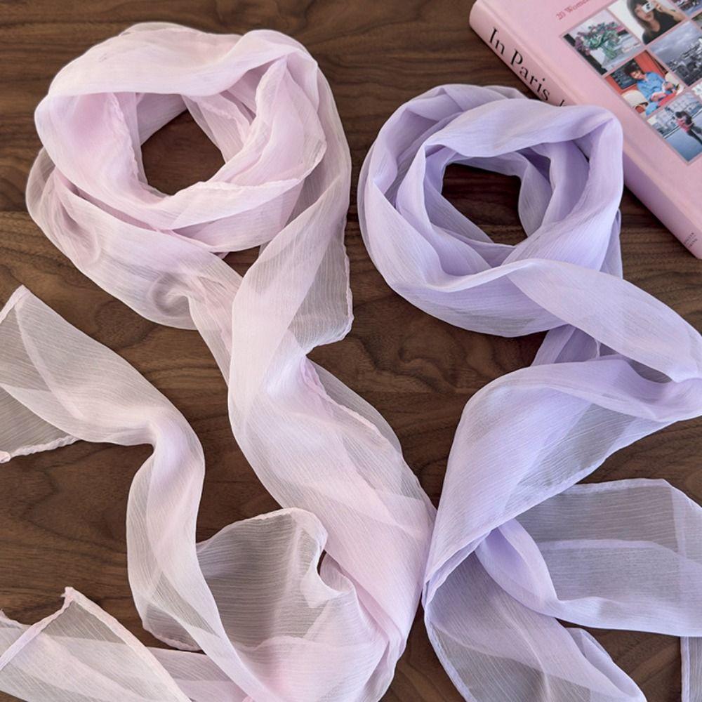 Adjustable Long Silk Scarf Thin Ribbon Neckerchief French Chiffon Silk Scarf  Dress Decoration
