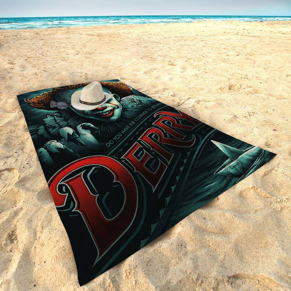 Horrorfilm I-It P-Pennywise Clown Strandtuch Für Kinder Badetuch Pooltuch Urlaubsgeschenk Picknicktuch Partygeschenk