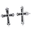 Crosses Decorated with Black Crystals, 925 Silver Stud Earrings