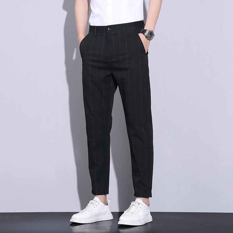 Pantaloni casual noi de primăvară și vară pentru bărbați, simpli în carouri, slim, cu personalitate, versatili, drepți, lungime nouă puncte