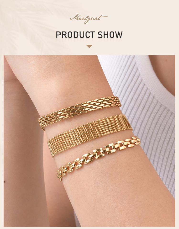 Waterproof Mesh Chain Bracelet Adjustable, 18k Gold Plated Link Braeclet Non Tarnish Wholesale Jewelry