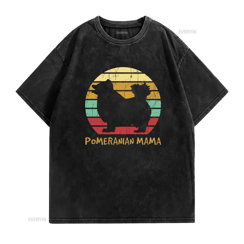 Pomeranian Dog Mama SunseT T Shirt Retro Owner Animal Pet Lover Silhouette Vintage  Vintage Washed Stylish Stretched Streetwear
