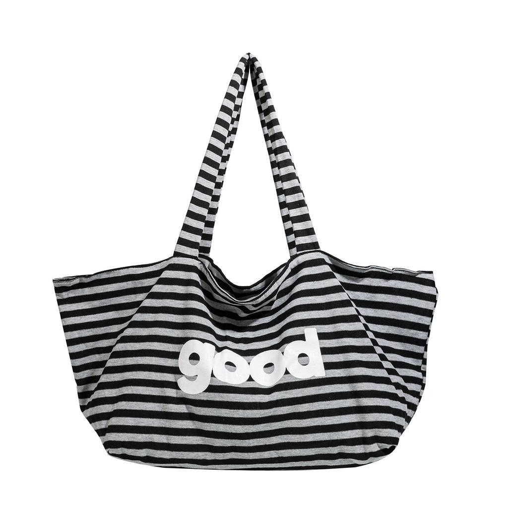 Spring And Summer Morning Eight People Go To Work, Black And White Striped Tote Bag, Large Capacity Shoulder Stacked Shopping Bag, Tote Bag