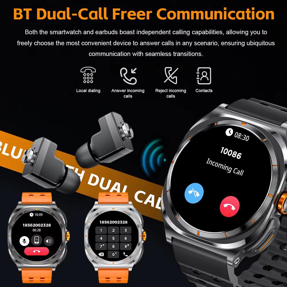 2025 New TWS Smart Watch 2 in 1 With Earphone BT Call Men Watches GPS Track Monitor Play Sport Music SmartWatch For Android IOS