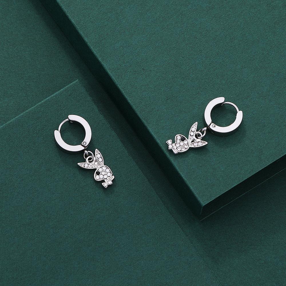 Chic Diamondstudded Rabbit Earrings Trendy Alloy Jewelry Women For