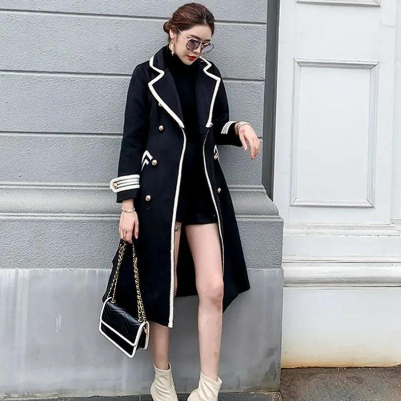 Women White Long Woolen Coat Autumn