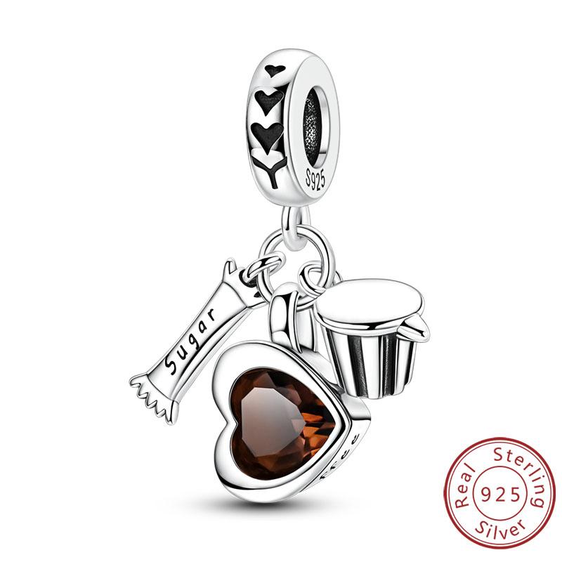 Charms Copper Love Bow Four-Leaf Clover Heart Rose Panda Cat Charms Beads Pendant Fit Original Bracelet Diy Jewelry