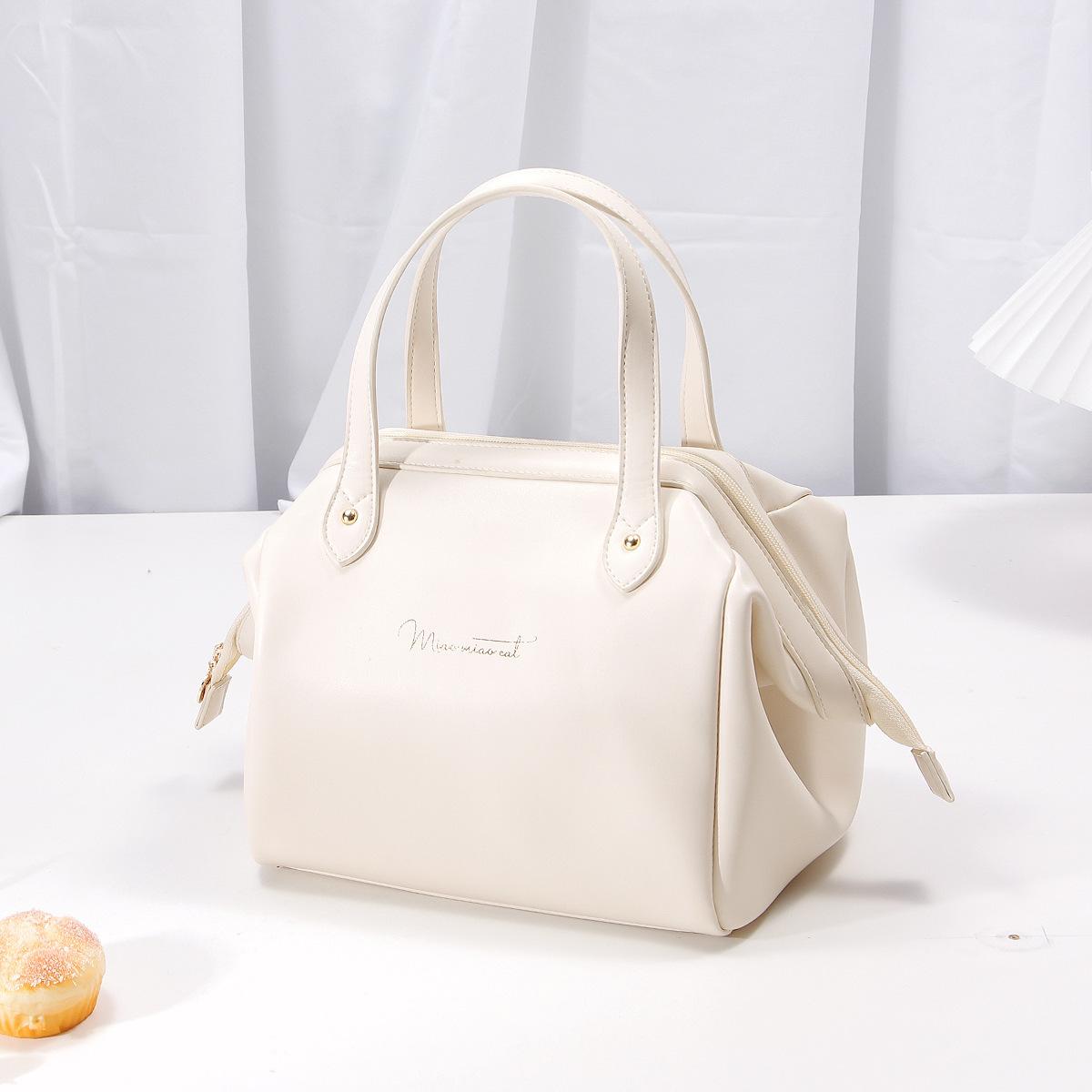 

Сумка для ланча Ланч Алюминиевая фольга Утолщенная Ручная Сумка для бенто Высококлассная Кожа Изолированная Сумка-тоут для ланча Высокий внешний вид Сумка для еды белый