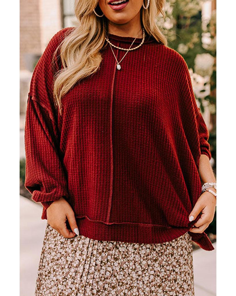 Azura Exchange Zlatý plamen Odhalený šev Detail Vaflový úplet Nadměrná velikost Top