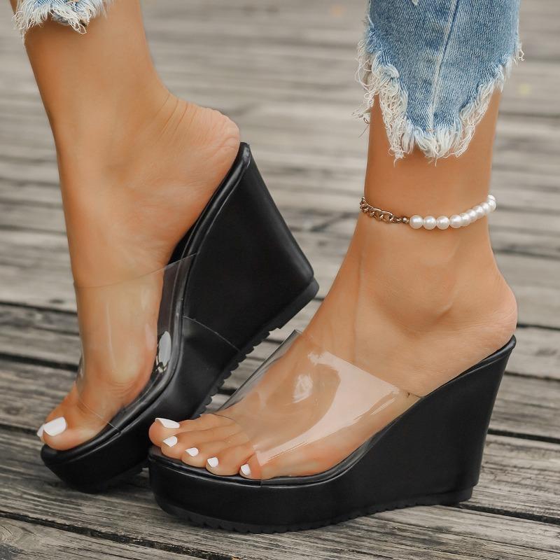Size 43 Women's Sandals 2025 Summer Fashion Platform Sandals Waterproof Platform Sexy Transparent Heel Women's Slippers