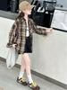 Girls' Plaid Long-Sleeve Shirt Jacket for Autumn 2025 - Fashionable Spring Top for Big Kids