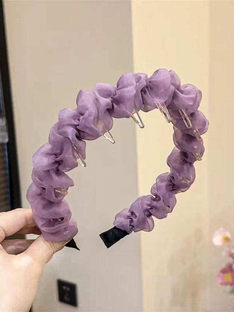 Neues Trendiges Einfarbiges Netz Falten Anti-Rutsch Spitze Elegantes Haarband Flauschiger Tüll Make-Up Haar Accessoires Professionelles Salon