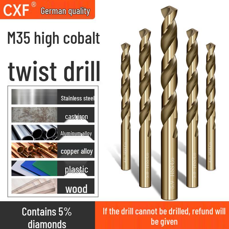 M35 Cobalt Twist Drill Bits Set for Stainless Steel, High Hardness, Straight Shank, Hand & Electric Drills
