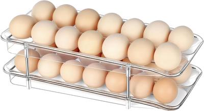 Caixa de Ovos para Geladeiras, Design de Rotação Automática, Suporta 28 Ovos, Duas Camadas, Transparente, Porta-Ovos, 32,5cm x 16,5cm x 9cm