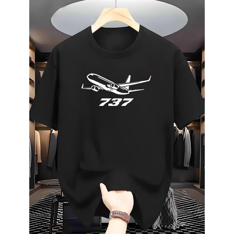 

Men s Aviation-Themed T-Shirt with 737 Airplane Print - Breathable Round Neck Casual Tee Suitable for Daily Wear, Machine Washable Regular Fit Shirt 4XL чорний