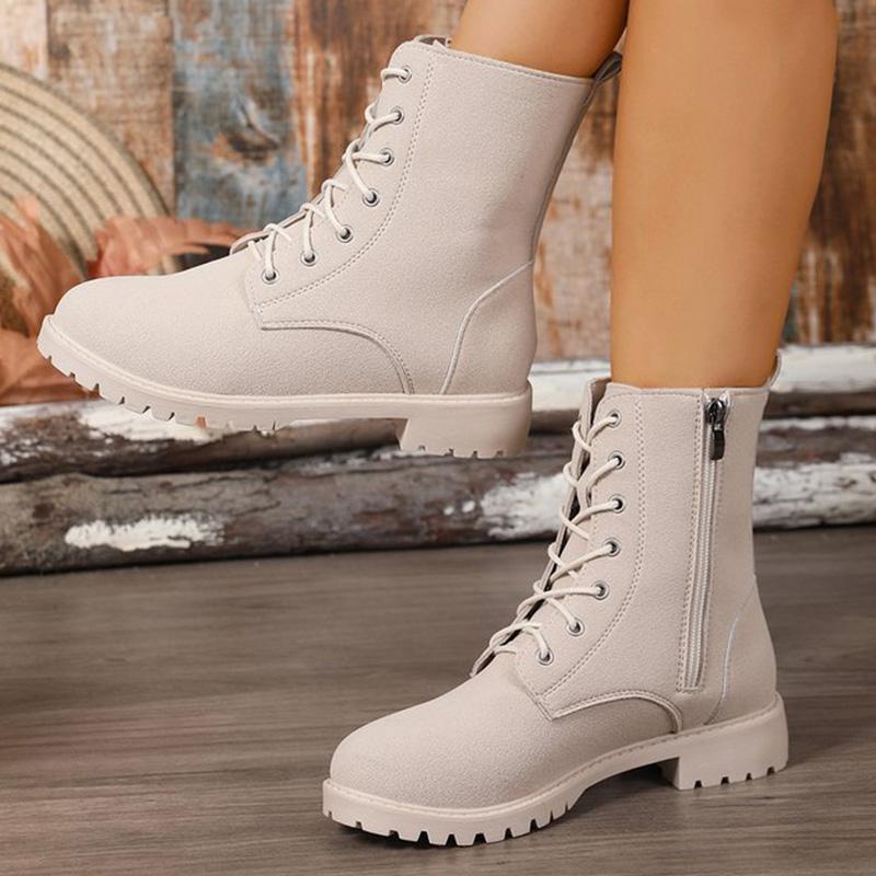 British Style Pu Leather Ankle Boots Women Spring Autumn Side Zipper Up Boots for Woman Plush Size Non Slip Booties Ladies