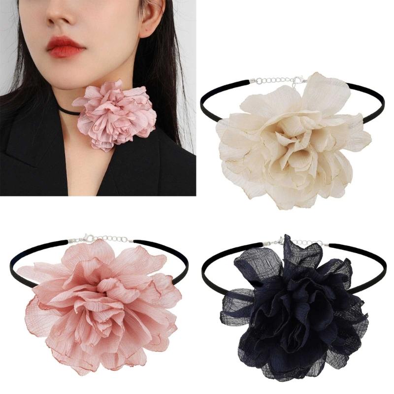 Big Flower Collar Choker Necklace Gothic Lolita-Black Collarbone Chain Necklace Jewelry Ornament Perfect Christmas-Decor