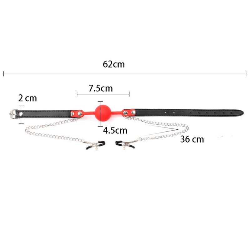 Silicone Ball Gag Mouth Plug Bondage Slave With Metal Nipple Clamps,Fetish Oral Sex Products Toys For Women Adult Games