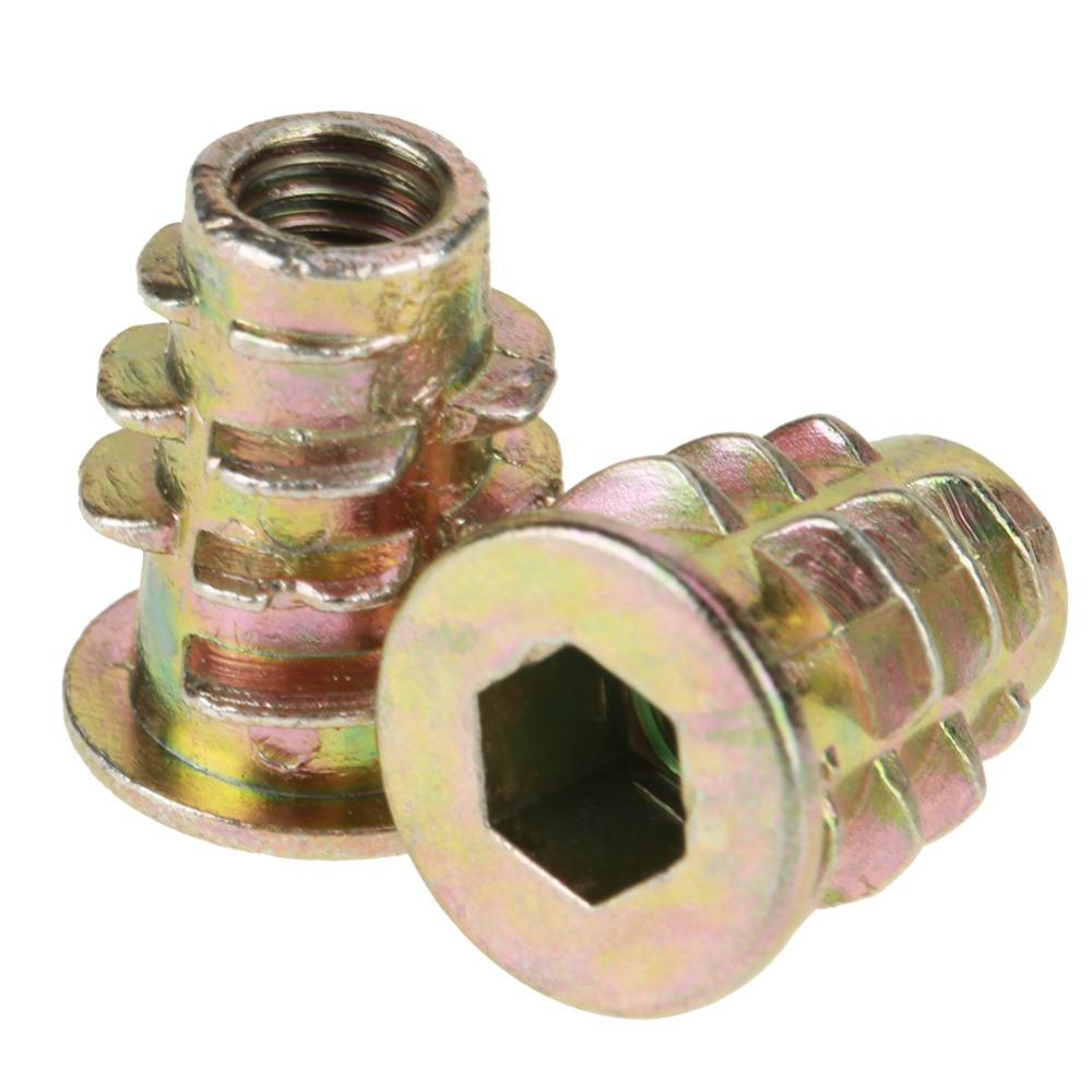 50Pcs Interface M5*13mm Threaded Inserts Zinc Alloy Threaded Hex Drive Head Nuts Hex Drive Zinc Alloy Nuts Furniture Assembly