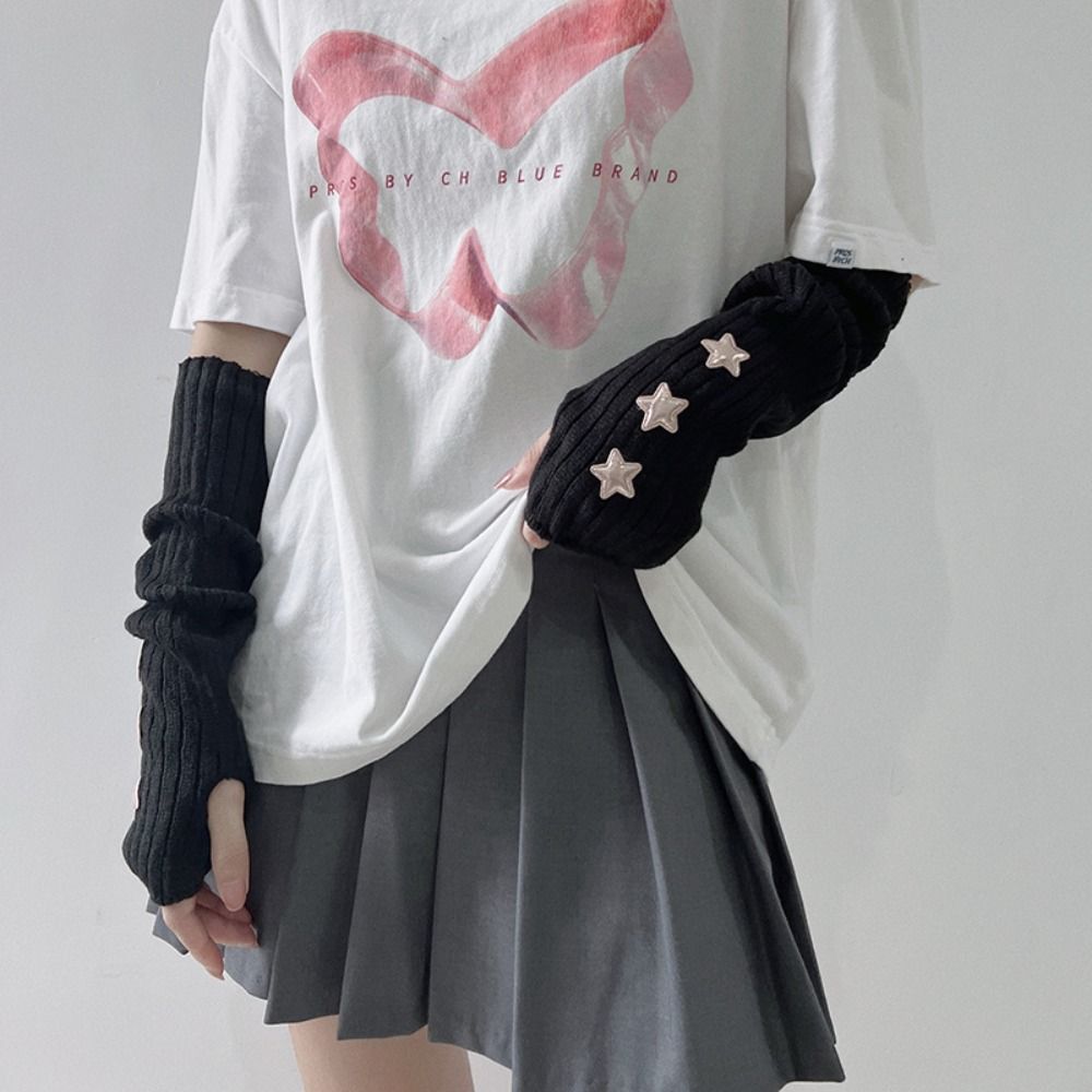 Y2k Star Knitted Gloves Gothic Wool Sleeve Cuff Punk Fingerless Gloves  Girls