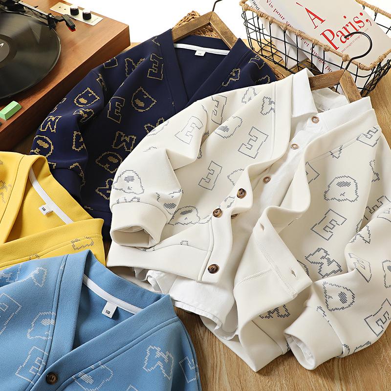 Boys' Autumn Knit Printed Jacket - Casual Outerwear for Kids