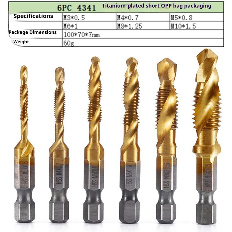 Vysokorýchlostná oceľová šesťhranná stopka tri v jednom kombinovaný závitník, vŕtanie, rezanie závitov a odihlovanie integrované špirálové strojové rezanie závitov, špirálový závitník