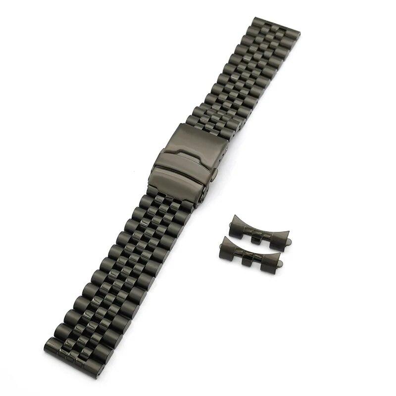 304 Solid Stainless Steel Strap 20mm 22mm Folding Buckle Curved End Men Women 5 Pointer Gold Metal Watch Band Accessories