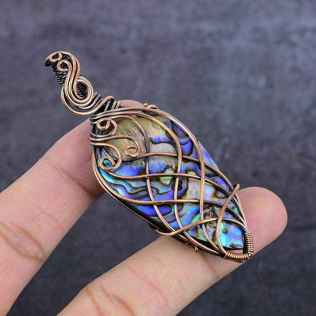 Abalone Shell Handmade Copper Wire Wrap Jewelry Pendant 3.15" I8r14