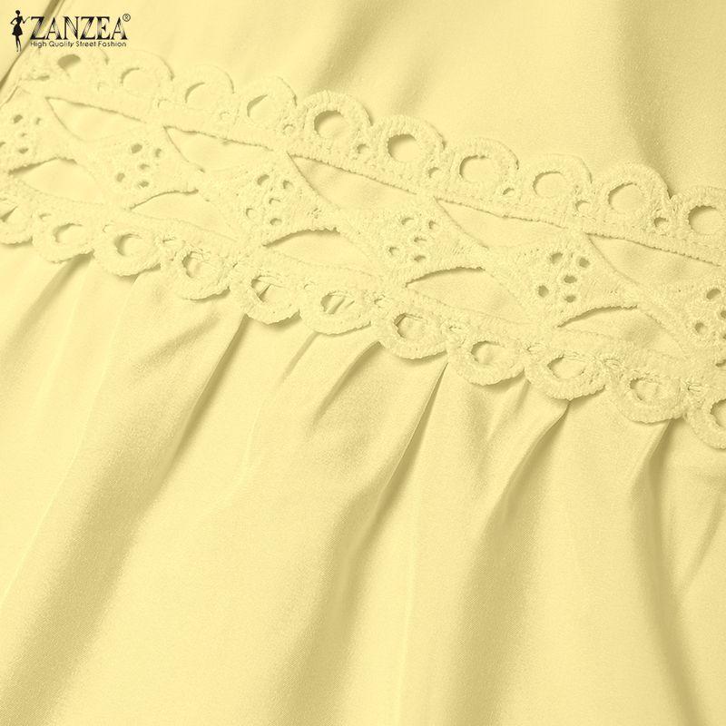 ZANZEA Women Casual Round Neck Long Sleeve Lace Patchwork Long Dress