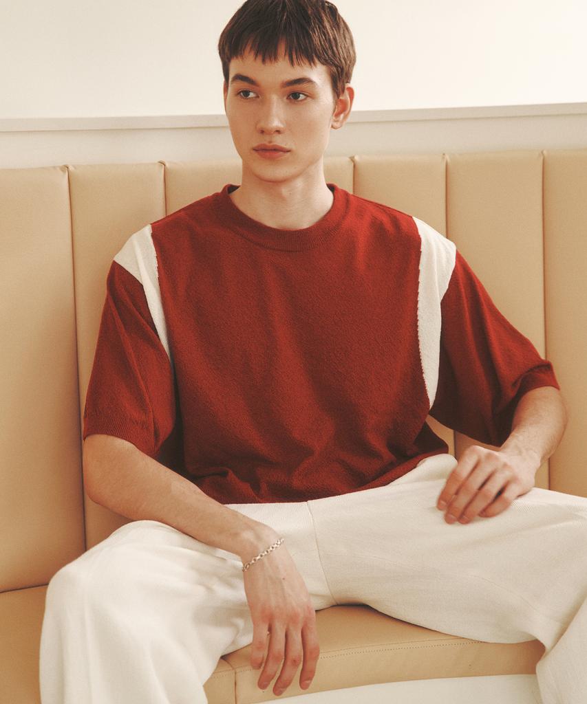 KNITTED Summer Varsity Short Sleeve Knit Tee Red
