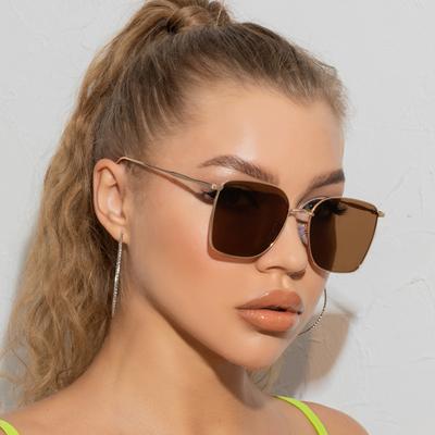 Fashion Sunglasses Women Vintage Retro Square Thin Shadow Sun Glasses Metal Luxury Designer Large Black Shades Uv400