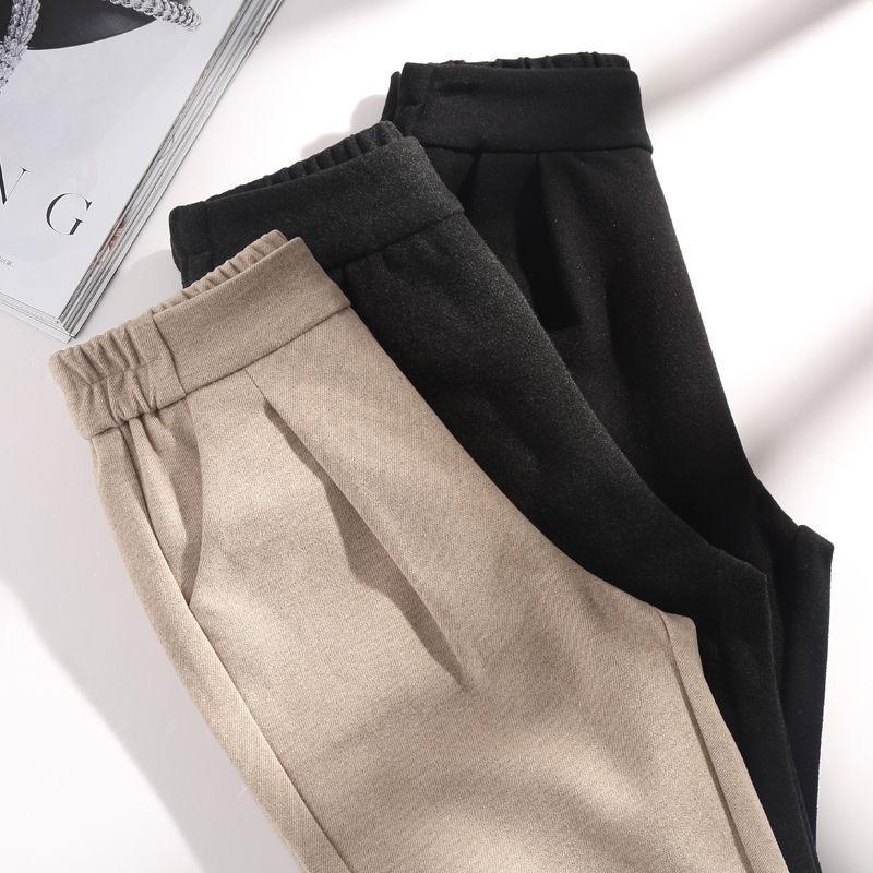 3 Colors Woolen Pants Women's Harem Pencil Pants Autumn Winter High Waist Elastic Korean Style Lady Suit Pants Trousers