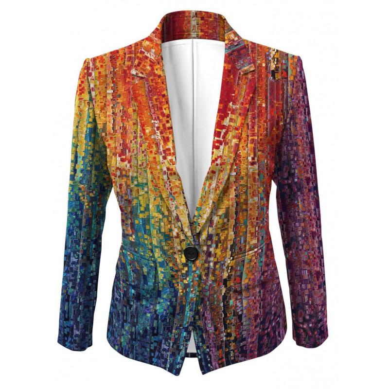 Womens Gradient Starry Sky Print Blazer Slim Fit Business Casual Jacket With Notched Lapel Single Button