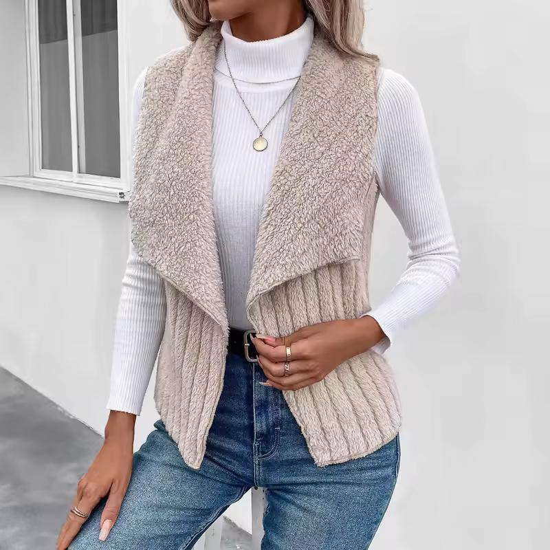 Women Casual Simple Solid Color Plush Vest Women Autumn Winter All-match Style Keep Warm Sleeveless Lapel Slim Vests Coat Female