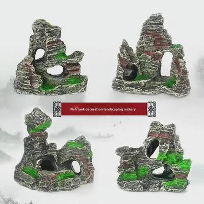 Resin Rockery Stone Decoration with Pine, Aquarium Ornament, Fish Tank Landscaping, Water Grass Simulation, Stone Hiding House