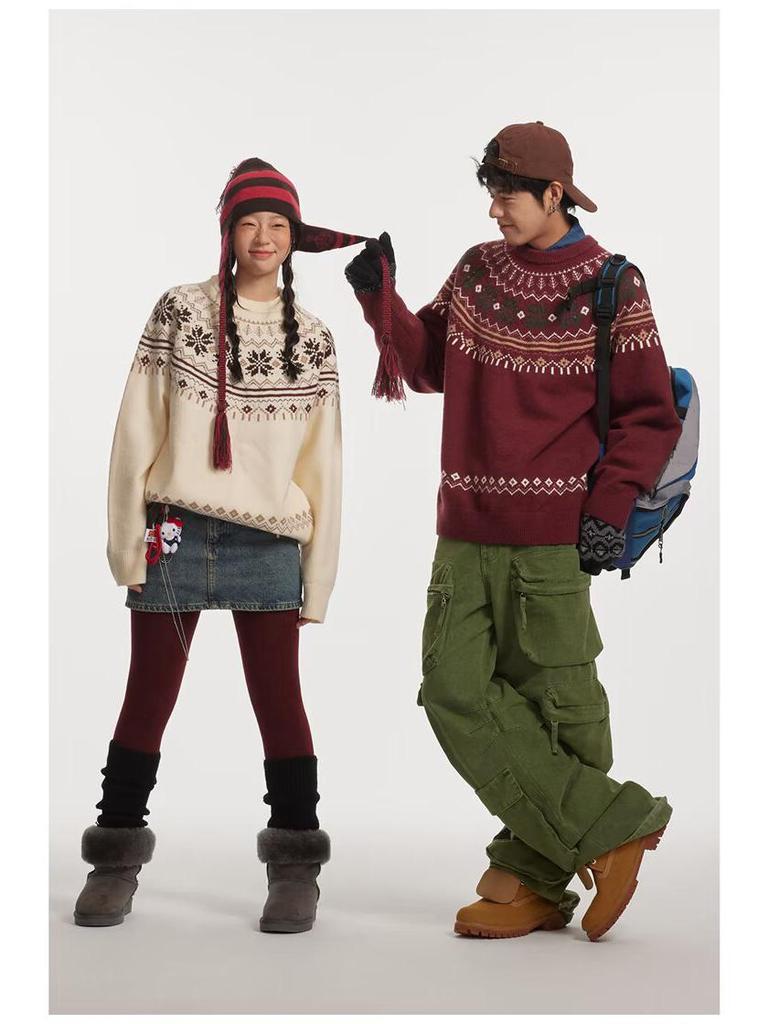 Men's Fair Isle Round Neck Sweater: Autumn/Winter Retro Knit Pullover