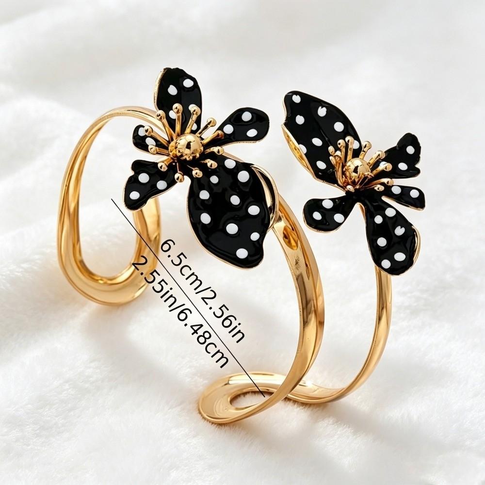 Enamel Glaze Flower Open Bangle Polka Dot Adjustable Bracelet Floral Bracelet  Birthday Gift