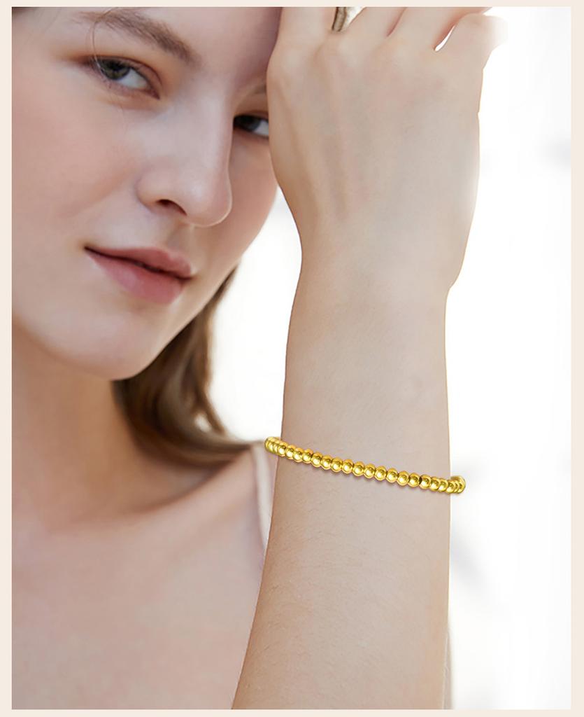 Women's Beaded Bracelets ,4mm/6mm/8mm Stainless Steel Chain Stretch Elastic, Resistant Nickel Free Tarnish