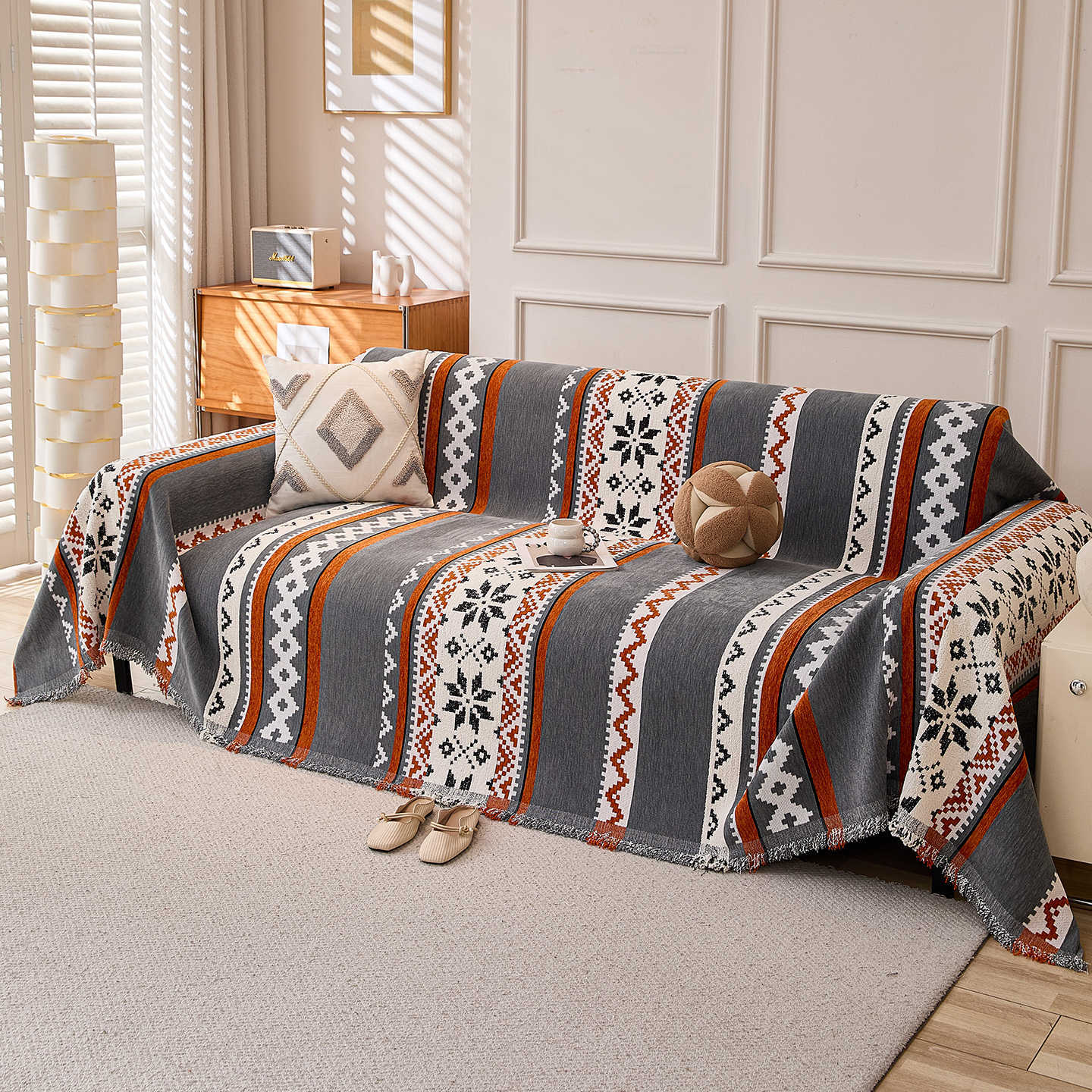 Bohemian Style Full Coverage Sofa Cover Slipcouch Protector Anti Scratch Cat Proof Throw Blanket 180*130cm