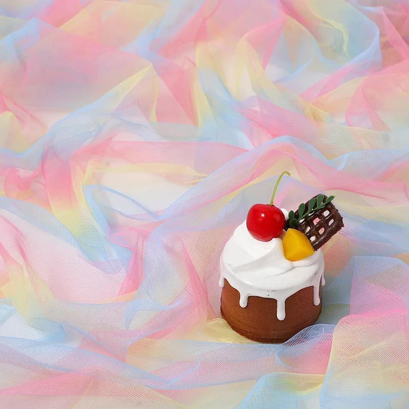 2/4/6 Yard Colorful Gradient Rainbow Mesh Fabric Rainbow Tulle Fabric For Diy Tutu Skirt Princess Dress Wedding Party Decor