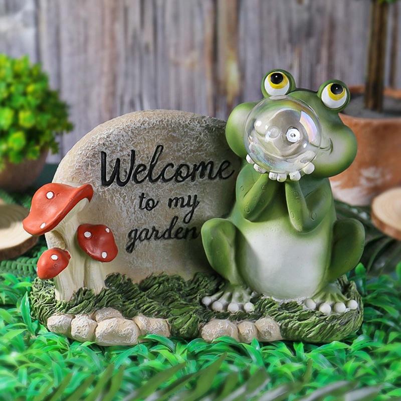 Outdoor Decoration Garden Statue Cute Animal Figurine with Solar Light Waterproof Sculpture Gift for Patio Yard Porch