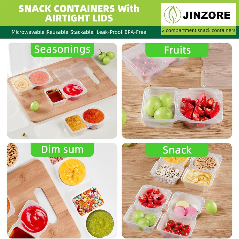 20-Piece Reusable Snack Box Set with Lids Dual-Compartment Control Containers for Snacks, Condiments, Dipping Sauces, and Sauces