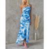 Women Summer Slash Neck Long Dresses Ladies Fashion Floral Printing Ruffle Hem Pleated Bodycon Party Maxi Dress
